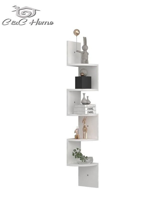 C&C Home - 5-Tiers Wall Mounted Floating Shelf Wood Decorative Rack Corner Display Rack Multiple Storage Shelfs for Living Room Bedroom 20x20x125 cm - Image 1