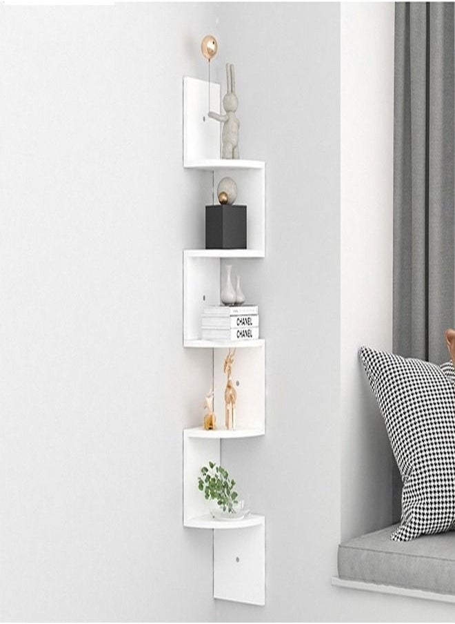 C&C Home - 5-Tiers Wall Mounted Floating Shelf Wood Decorative Rack Corner Display Rack Multiple Storage Shelfs for Living Room Bedroom 20x20x125 cm - Image 1