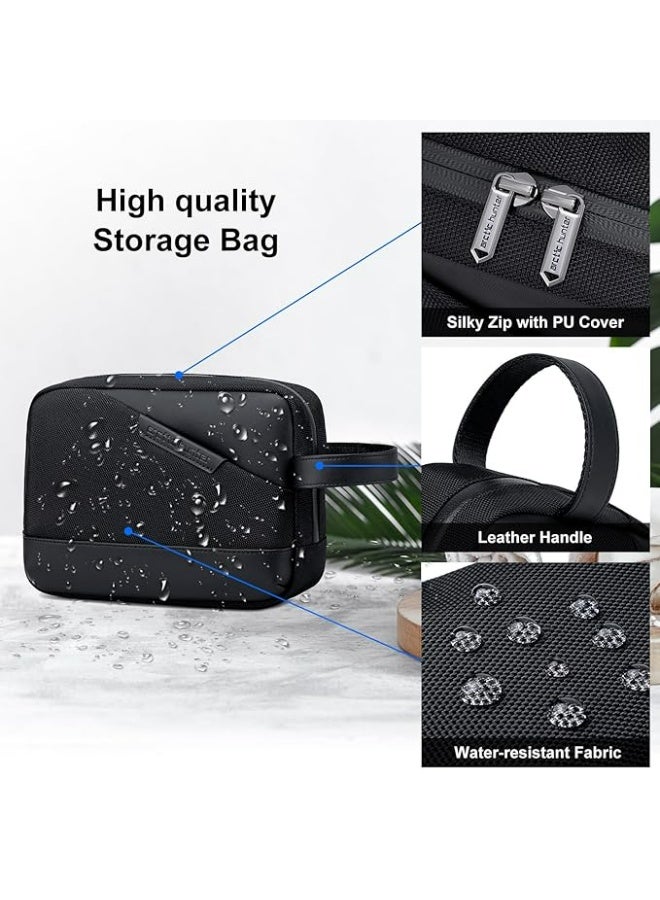 أركتيك هانتر حقيبة أدوات الزينة الصغيرة Arctic Hunter للرجال، حقيبة أدوات الحلاقة، حقيبة سفر مقاومة للماء بحجم A5، حقيبة تخزين وحقيبة غسيل يدوية لملحقات الأجهزة الإلكترونية المحمولة، لون أسود - Image 3