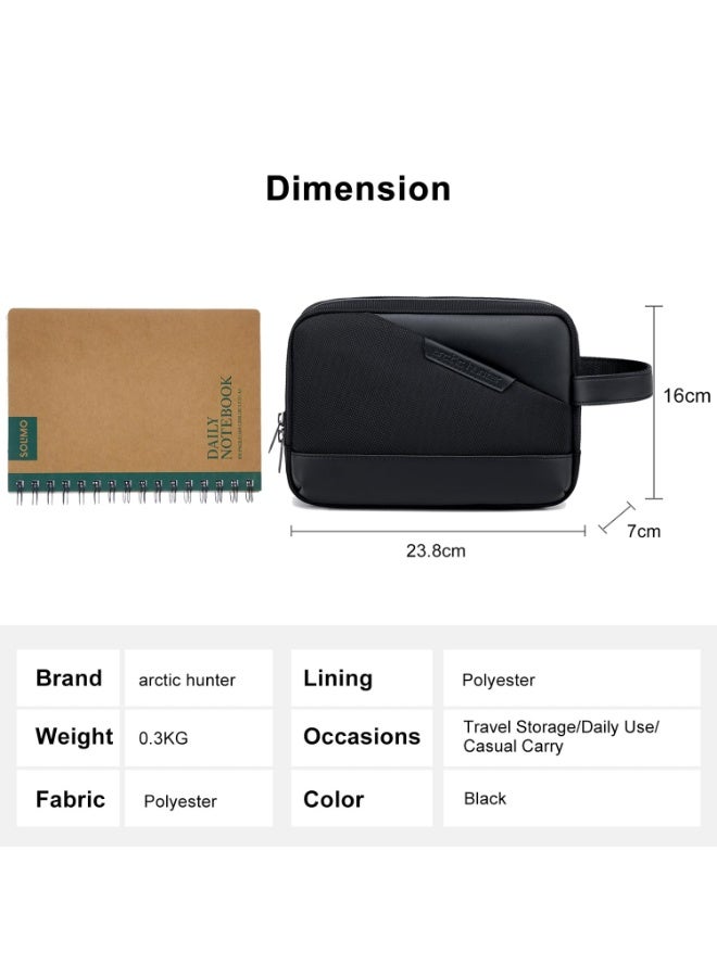 أركتيك هانتر حقيبة أدوات الزينة الصغيرة Arctic Hunter للرجال، حقيبة أدوات الحلاقة، حقيبة سفر مقاومة للماء بحجم A5، حقيبة تخزين وحقيبة غسيل يدوية لملحقات الأجهزة الإلكترونية المحمولة، لون أسود - Image 4