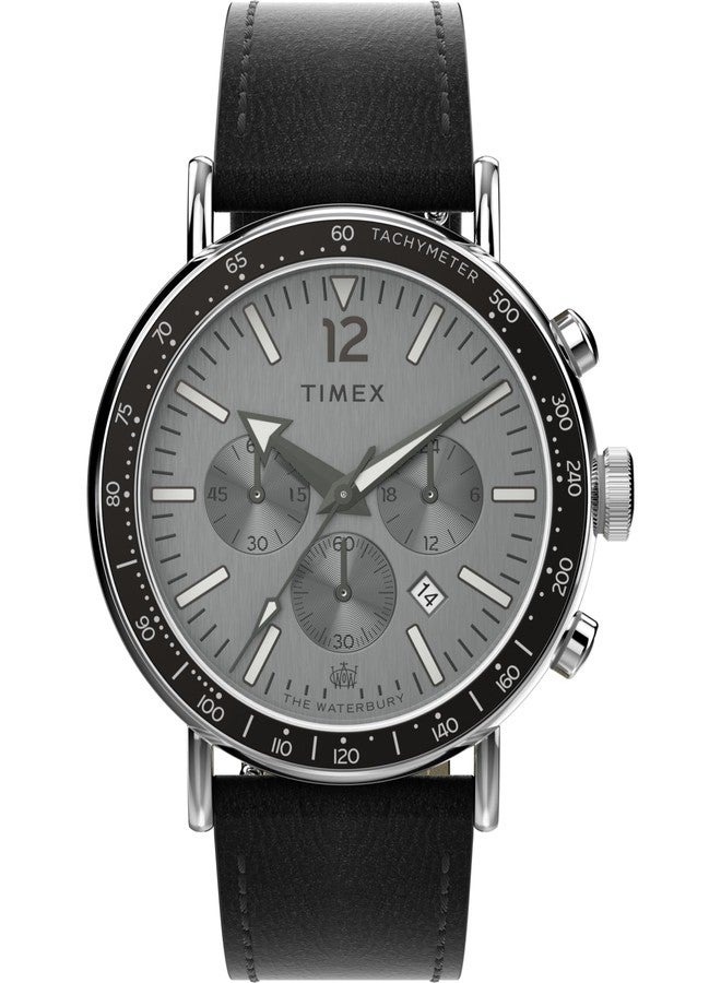 Timex Men's Waterbury Standard 43mm Watch - Black Strap Silver-Tone Dial Silver-Tone Case - Image 1