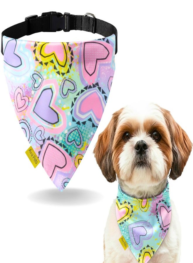 A+a Pets' Soft & Stylish Pet Scarf with Buckle for Puppies and Cats | Adjustable, Cozy, and Fashionabl (Hearts Neon, M) - Image 1
