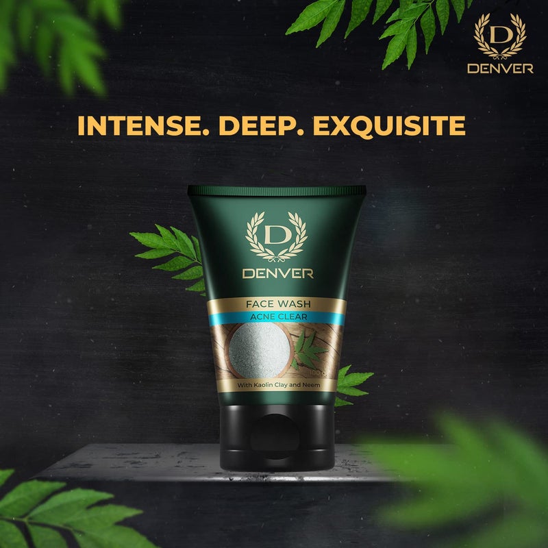 DENVER Oil Clear + Acne Clear Face Wash - 100GM Each (Pack of 2) | Oil Control/Acne Control Cleansing Gel - Remove Acne & Lighten Dark Spots Face Gel for Men - Image 4