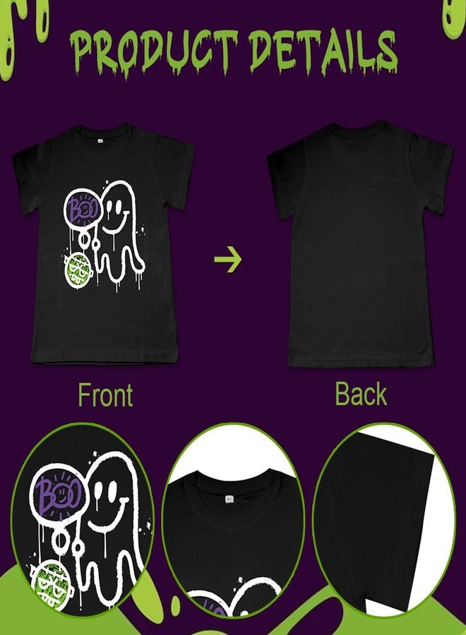 Blinket Halloween T Shirt Toddler Smiling Ghost Shirt Graffiti Graphic Shirts Black Print Short Sleeve Boo Letter Halloween Cotton Tees Tops for Baby Boys Girls(2T) - Image 3