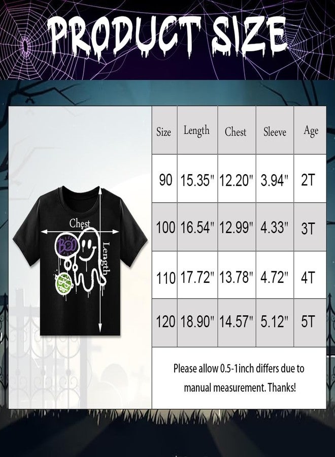 Blinket Halloween T Shirt Toddler Smiling Ghost Shirt Graffiti Graphic Shirts Black Print Short Sleeve Boo Letter Halloween Cotton Tees Tops for Baby Boys Girls(2T) - Image 2