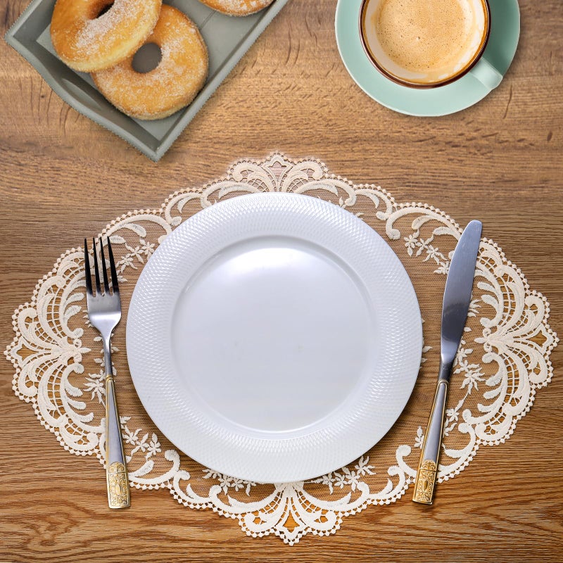 Mezchi 6 Pack Retro French Style Lace Placemats  Embroidered Crochet Lace Placemats  Victorian Decor Cup Mat for Coquette Room Decor  Vintage Room Decor  French Country Decor  12''x16''  Beige  Oval - Image 5