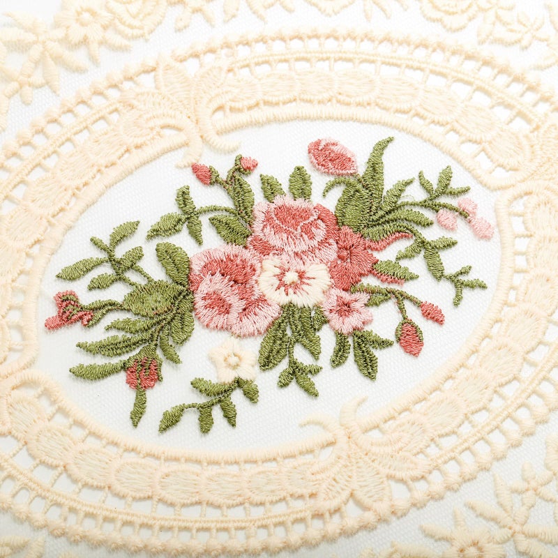 Mezchi 6 Pack Retro French Style Lace Placemats  Embroidered Crochet Lace Placemats  Victorian Decor Cup Mat for Coquette Room Decor  Vintage Room Decor  French Country Decor  12''x16''  Beige  Oval - Image 3