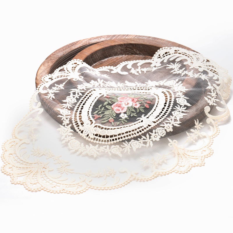 Mezchi 6 Pack Retro French Style Lace Placemats  Embroidered Crochet Lace Placemats  Victorian Decor Cup Mat for Coquette Room Decor  Vintage Room Decor  French Country Decor  12''x16''  Beige  Oval - Image 4