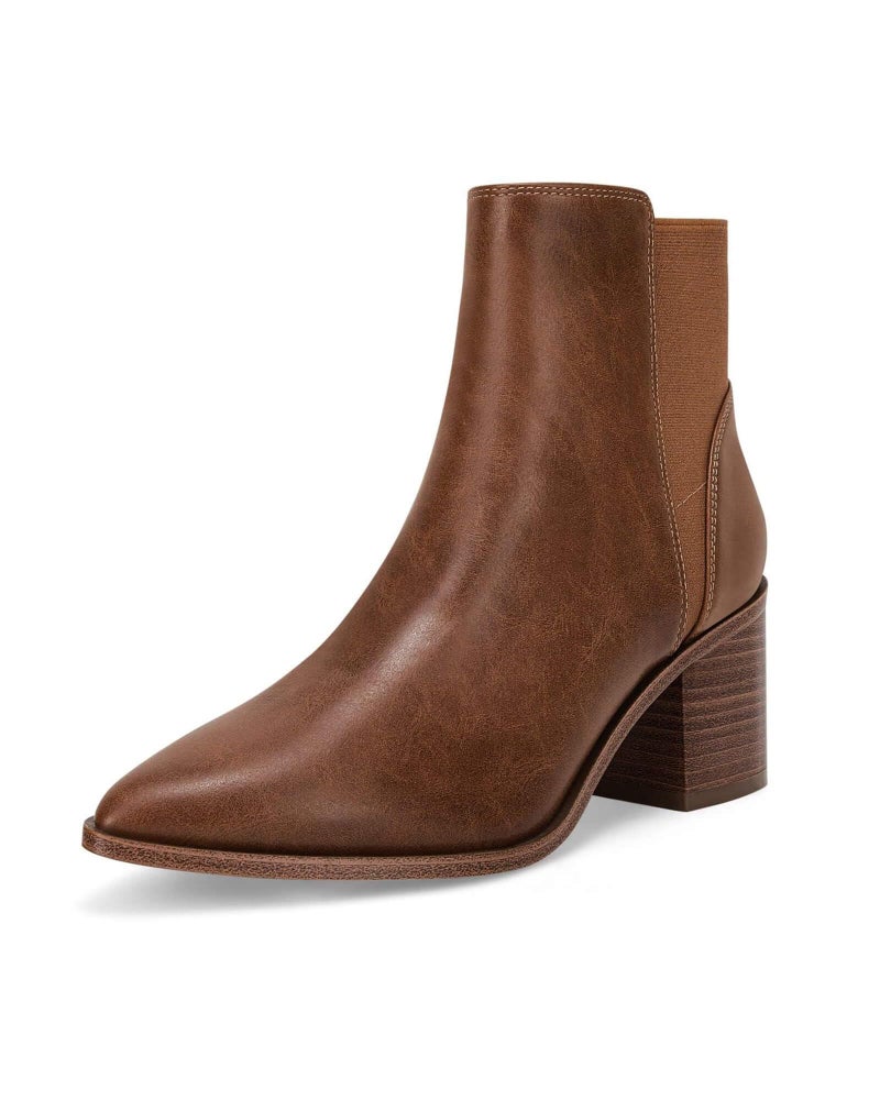Coutgo Womens Pointed Toe Ankle Boots Elastic Chunky Block Stacked Mid Heel Slip On Chelsea Booties - Image 1