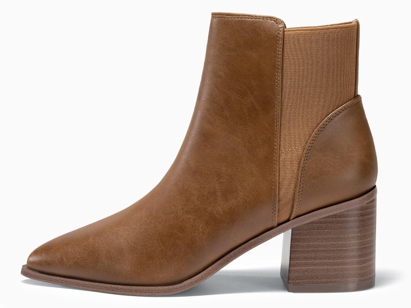 Coutgo Womens Pointed Toe Ankle Boots Elastic Chunky Block Stacked Mid Heel Slip On Chelsea Booties - Image 4
