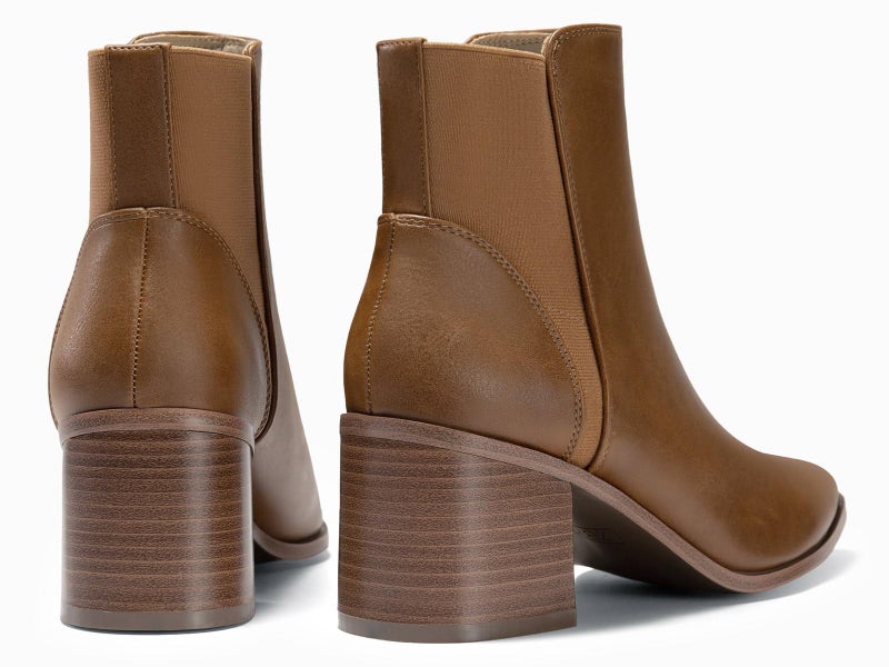 Coutgo Womens Pointed Toe Ankle Boots Elastic Chunky Block Stacked Mid Heel Slip On Chelsea Booties - Image 5