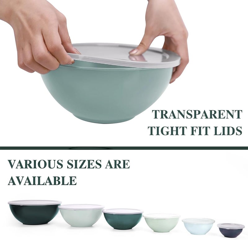 BoxedHome Mixing Bowl Set with Lid, Mixing Bowls, 12-Pack Mixing Bowl Set, Plastic Salad Bowl Non-Slip Stackable Serving Bowls for Kitchen (6 Bowls and 6 Lids, White Green) - Image 5
