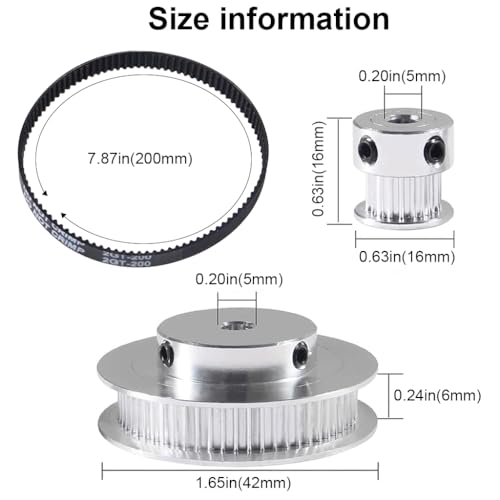 Serplex® Synchronous Wheel for 3D Printer Timing Pulley Printer Timing Gear for 3D Printer with FDM Tech 20 & 60 Teeth 5mm Bore Aluminum Timing Pulley with Length 200mm x6mm Belt - Image 2