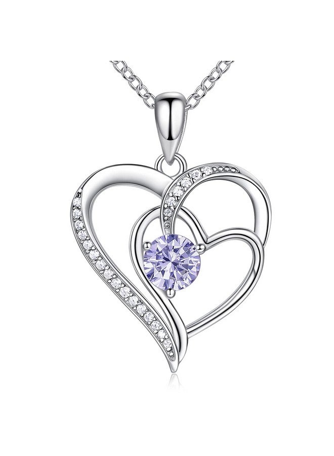 NINAMAID Heart Necklace 18K White Gold Birthstone Necklace For Women Sterling Silver Diamond Necklaces Jewelry Birthday Gifts For Women - Image 1
