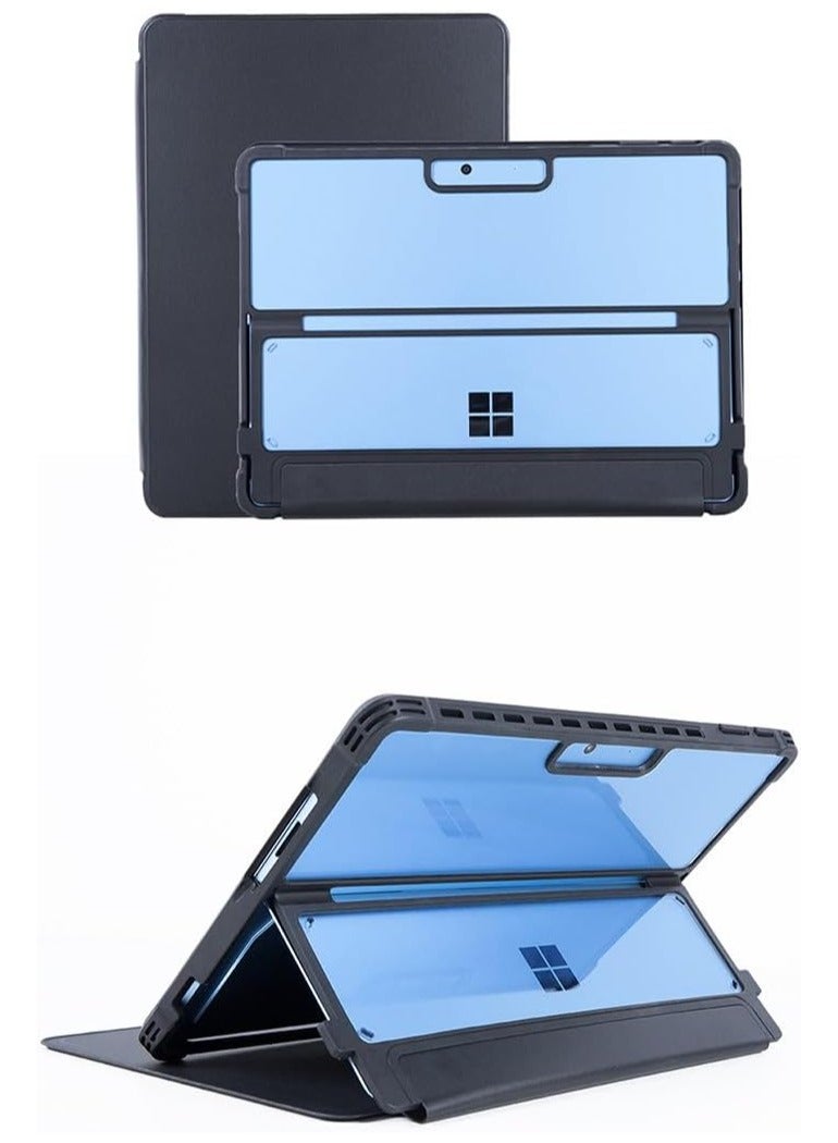 13 Inch Microsoft Surface Pro 11 / Pro 10 / Pro 9,Multi-Angle Stand Rugged Clear Leather Protective Cover,Compatible with Type Cover Keyboard - Image 4