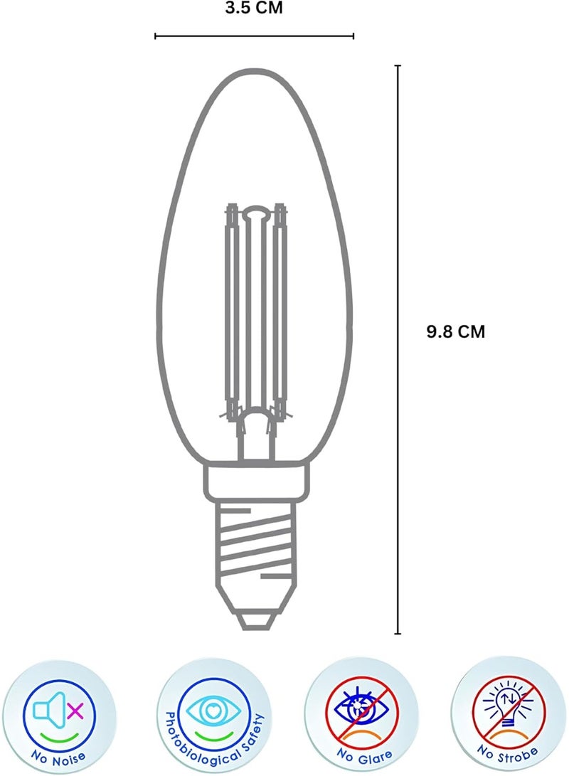 Levin Germany Led Bulb Candle 4W Filament Warm White 2700K Ideal For Chandeliers And Wall Lamps Energy Efficient Lighting Pack Of 6 - Image 3
