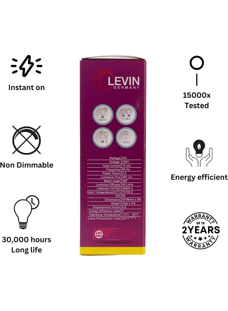 Levin Germany Led Bulb Candle 4W Filament Warm White 2700K Ideal For Chandeliers And Wall Lamps Energy Efficient Lighting Pack Of 6 - Image 5