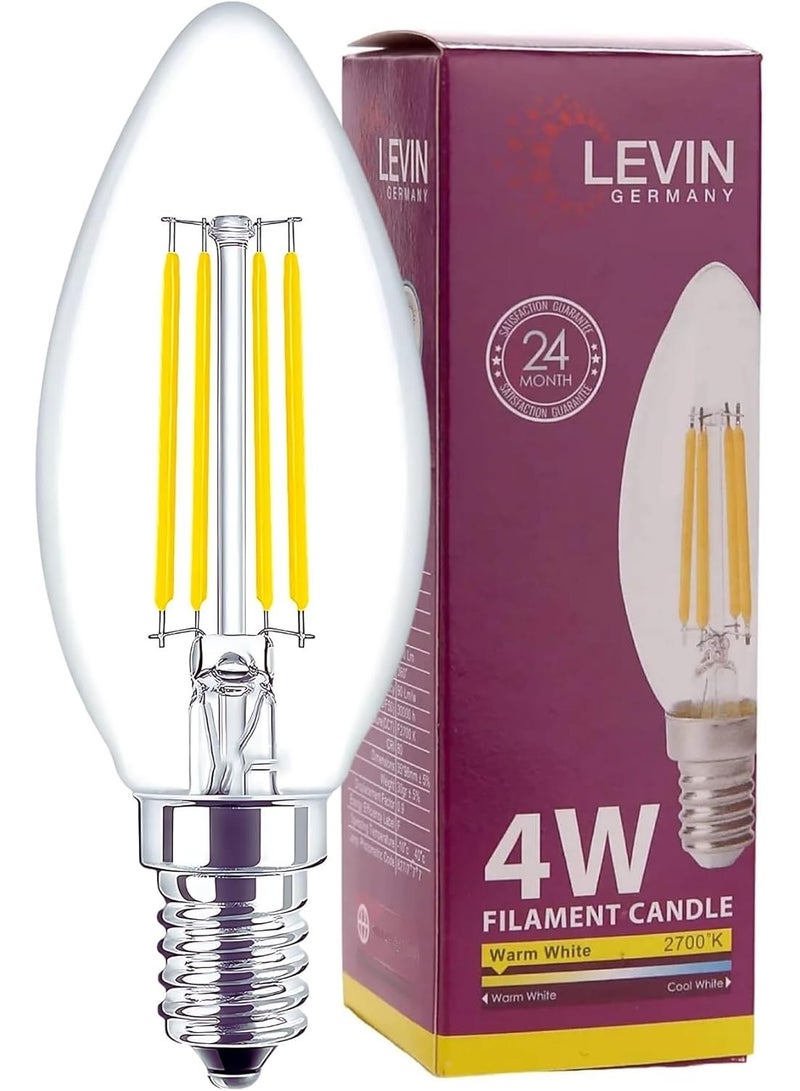 Levin Germany Led Bulb Candle 4W Filament Warm White 2700K Ideal For Chandeliers And Wall Lamps Energy Efficient Lighting Pack Of 6 - Image 2
