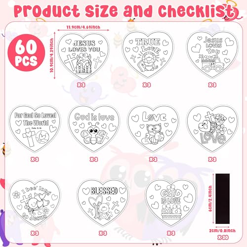 JAPBOR Valentines Christian Coloring Craft for Kids 30PCS Religious Color Your Own Magnet Kit DIY Valentines Day Arts and Crafts Bible Jesus Loves Me Fridge Magnetic for Sunday School Classroom - Image 5