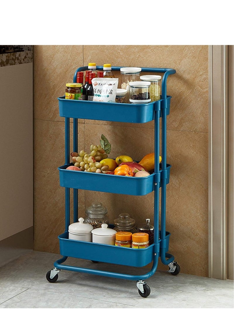 PENG GENERAL 3 Tier Rolling Utility Cart with Handles and Lockable Wheels Blue  - Image 1