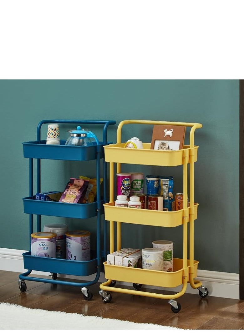 PENG GENERAL 3 Tier Rolling Utility Cart with Handles and Lockable Wheels Blue  - Image 2
