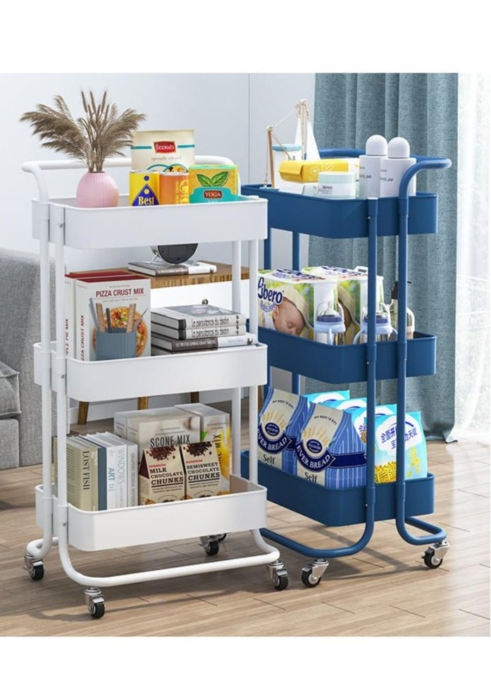 PENG GENERAL 3 Tier Rolling Utility Cart with Handles and Lockable Wheels Blue  - Image 4