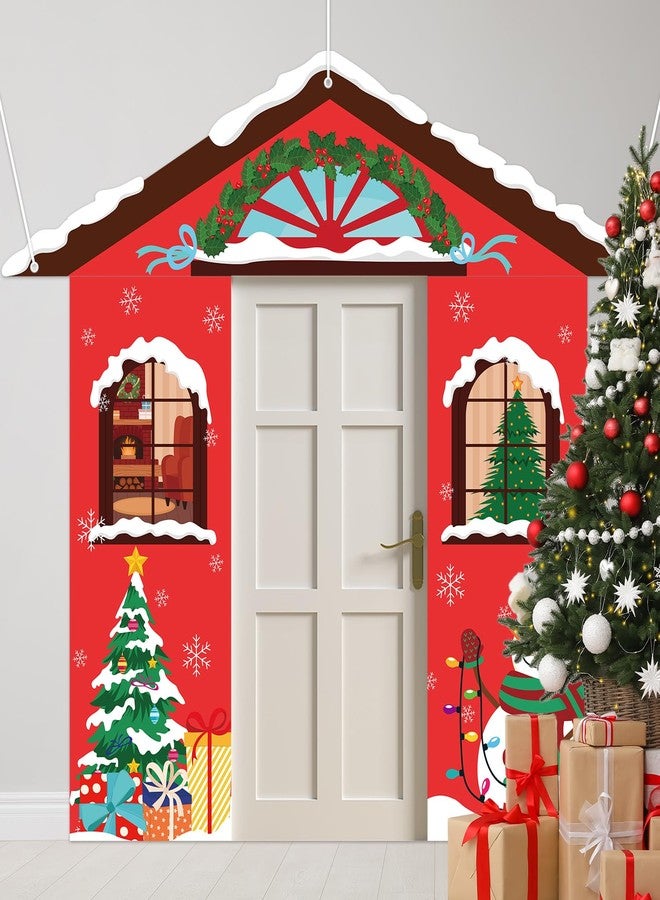 Wiooffen 4PCS Large Door Cover Decorations Santa's Workshop Christmas Party Porch Banner Xmas Winter Holiday Decor Backdrop For Xmas Front Door Banner for Wall Home Classroom School Office Outdoor Indoor Party - Image 5