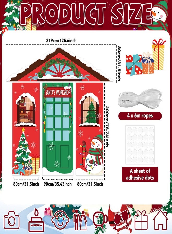 Wiooffen 4PCS Large Door Cover Decorations Santa's Workshop Christmas Party Porch Banner Xmas Winter Holiday Decor Backdrop For Xmas Front Door Banner for Wall Home Classroom School Office Outdoor Indoor Party - Image 2