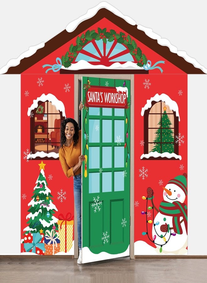 Wiooffen 4PCS Large Door Cover Decorations Santa's Workshop Christmas Party Porch Banner Xmas Winter Holiday Decor Backdrop For Xmas Front Door Banner for Wall Home Classroom School Office Outdoor Indoor Party - Image 1