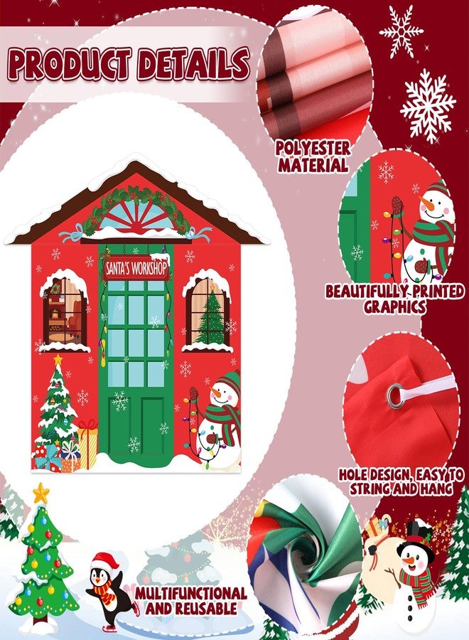 Wiooffen 4PCS Large Door Cover Decorations Santa's Workshop Christmas Party Porch Banner Xmas Winter Holiday Decor Backdrop For Xmas Front Door Banner for Wall Home Classroom School Office Outdoor Indoor Party - Image 3