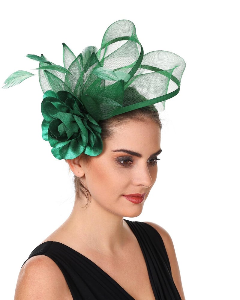 SAFERIN Fascinators Flower Tea Party Hats for Women Fascinator Headband and Clip Hats for Women (US, Alpha, Medium, ST08-Green) - Image 3