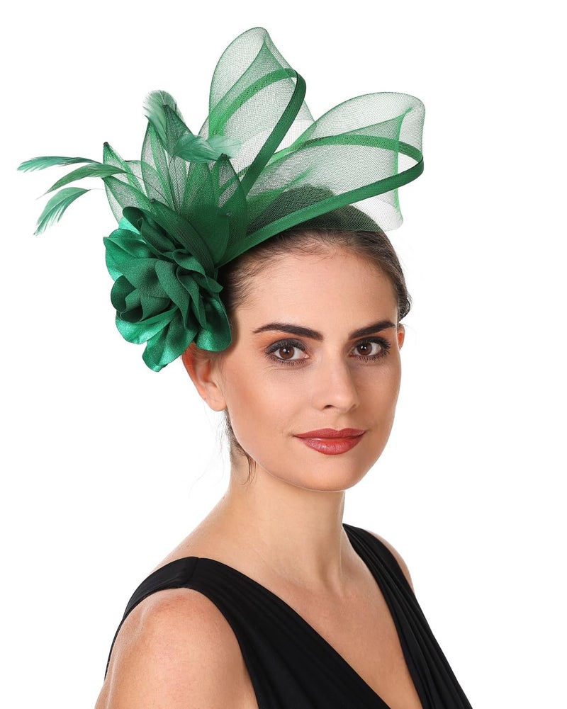 SAFERIN Fascinators Flower Tea Party Hats for Women Fascinator Headband and Clip Hats for Women (US, Alpha, Medium, ST08-Green) - Image 1
