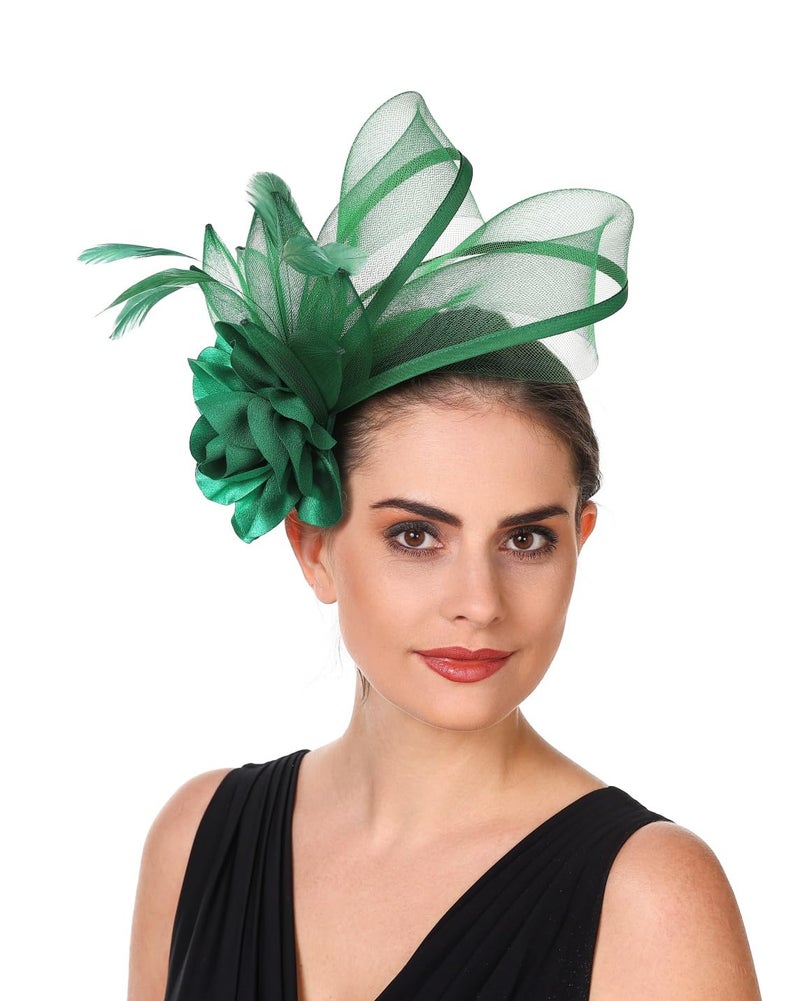 SAFERIN Fascinators Flower Tea Party Hats for Women Fascinator Headband and Clip Hats for Women (US, Alpha, Medium, ST08-Green) - Image 4