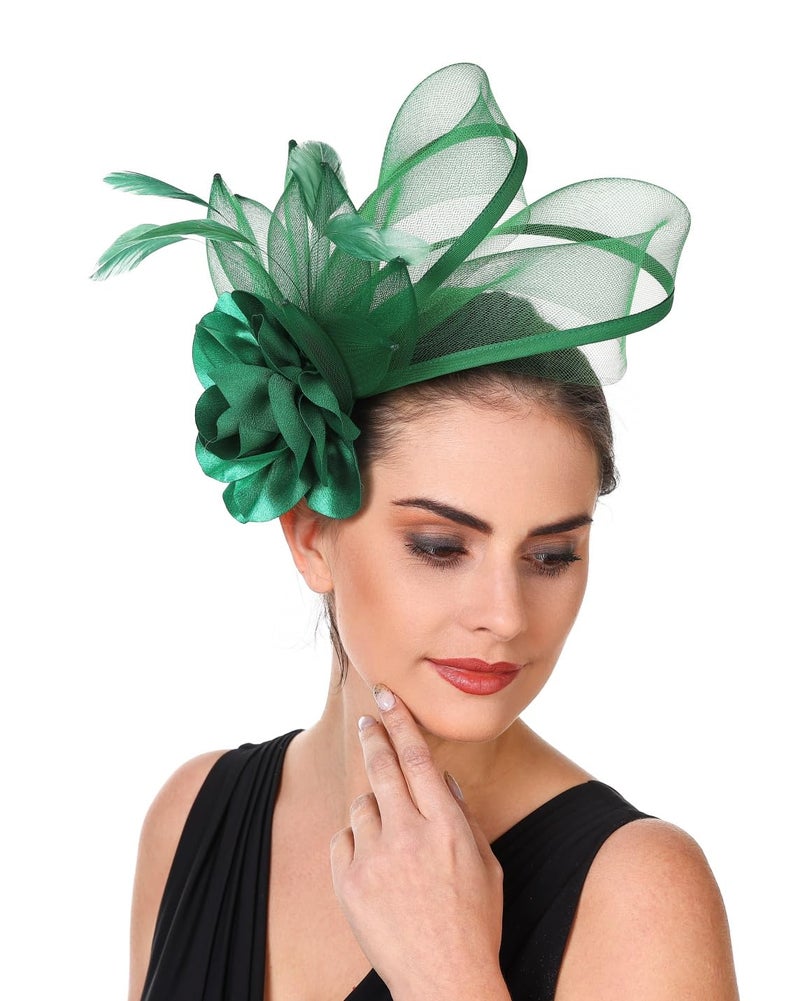 SAFERIN Fascinators Flower Tea Party Hats for Women Fascinator Headband and Clip Hats for Women (US, Alpha, Medium, ST08-Green) - Image 2