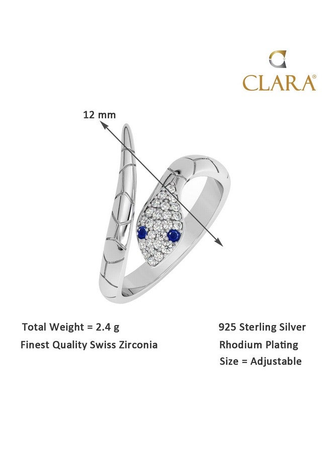 CLARA خاتم أصبع ثعبان من الفضة الإسترلينية 925 مع حزام قابل للتعديل | هدية للنساء والفتيات والزوجات والصديقات | مرصع بزركون سويسري ومطلي بالروديوم - Image 5