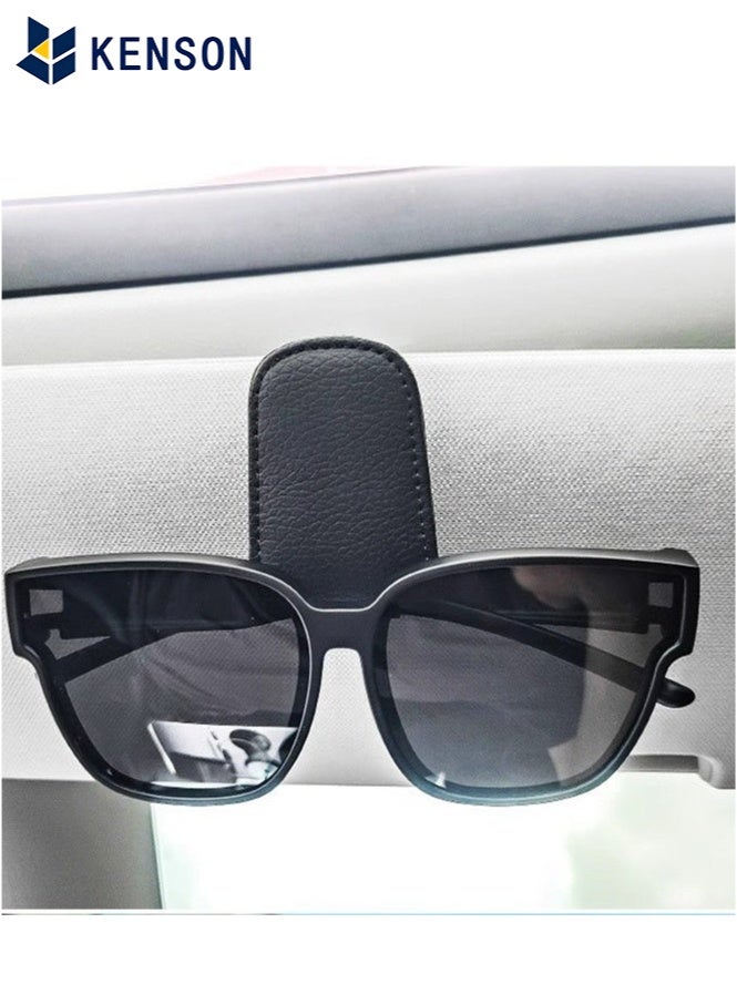 KENSON Sunglasses Holder for Car Sun Visor, Magnetic Leather Glasses Eyeglass Hanger Clip for Car, Car Glasses Holder, Ticket Business Card Clip Eyeglasses Mount Car Visor Accessories Fit for Most Vehicles - Image 1