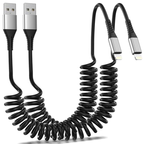 Umefly Coiled Lightning Cable for Car, 2Pack Retractable iPhone Charger Cable Fast Charging, [MFi Certified] Short Apple CarPlay USB to Lightning Cord for iPhone 14 13 12 11 Pro Max Mini XR XS 8 SE iPad - Image 1