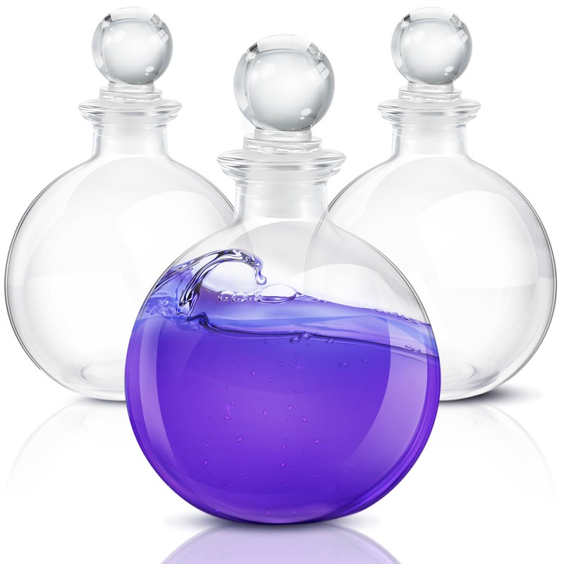 Tessco 3 Pcs Spherical Potion Bottles Round Glass Bottles Clear Potion Jars Large Decorative Witch Bottles For Halloween Christmas Costume Props Diy Crafts Decoration(5.31 Inches Round Ball Stopper) - Image 1