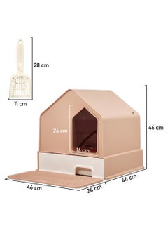 MAJIBAO Fully enclosed house-shaped cat litter box drawer type cats toilet with litter scoop and cleaning board, Large space cat house deodorant splash-proof (Pink Color) 46 cm L  - Image 2