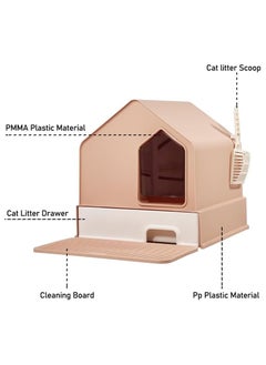 MAJIBAO Fully enclosed house-shaped cat litter box drawer type cats toilet with litter scoop and cleaning board, Large space cat house deodorant splash-proof (Pink Color) 46 cm L  - Image 3