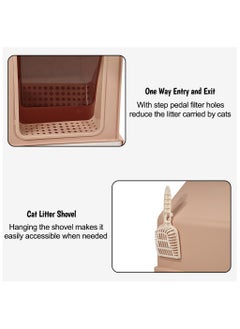 MAJIBAO Fully enclosed house-shaped cat litter box drawer type cats toilet with litter scoop and cleaning board, Large space cat house deodorant splash-proof (Pink Color) 46 cm L  - Image 4
