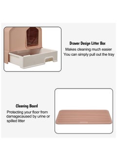 MAJIBAO Fully enclosed house-shaped cat litter box drawer type cats toilet with litter scoop and cleaning board, Large space cat house deodorant splash-proof (Pink Color) 46 cm L  - Image 5