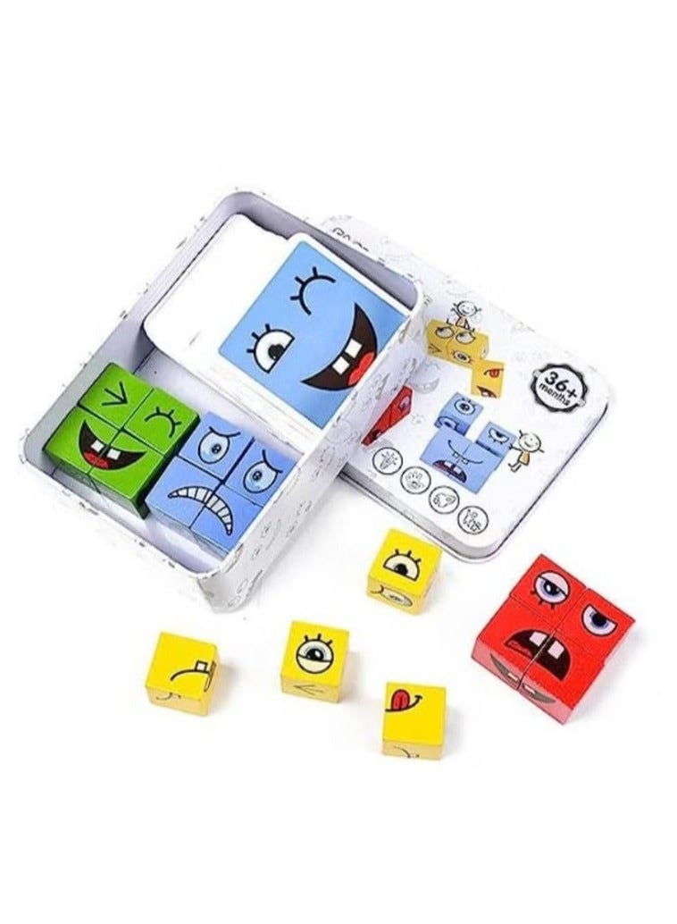 اس اي ال احجية مكعبات خشبية لتغيير الوجه، مكعبات متعددة اللاعبين تعمل على تحسين مهارات التفكير والتعاون وادراك الالوان، العاب لوحية للاطفال من سن 3 سنوات فما فوق - Image 1