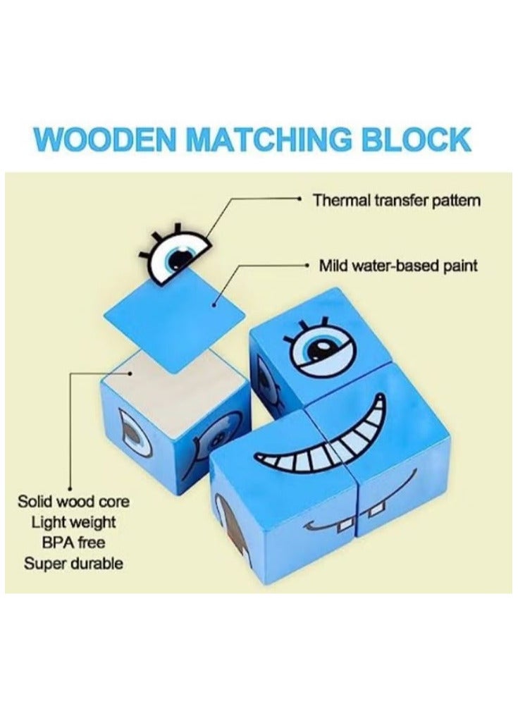 اس اي ال احجية مكعبات خشبية لتغيير الوجه، مكعبات متعددة اللاعبين تعمل على تحسين مهارات التفكير والتعاون وادراك الالوان، العاب لوحية للاطفال من سن 3 سنوات فما فوق - Image 3