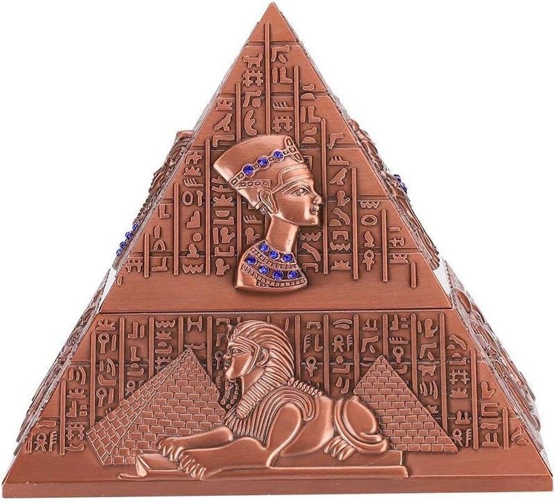 Vintage Metal Ashtray with Cover Windproof Ashtray Egyptian Pyramid Ornaments for Home Hotel Office Coffee Table Decor Gifts (Coppery) - Image 3