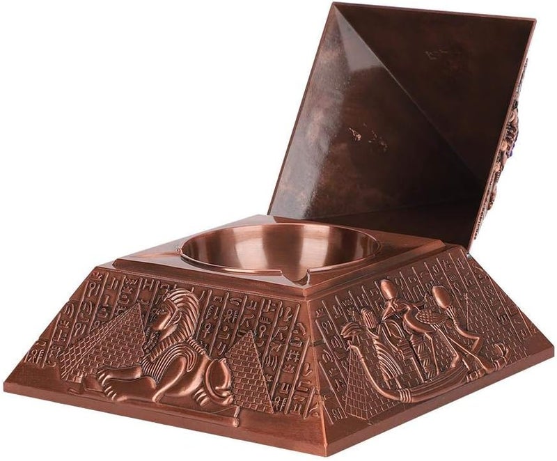 Vintage Metal Ashtray with Cover Windproof Ashtray Egyptian Pyramid Ornaments for Home Hotel Office Coffee Table Decor Gifts (Coppery) - Image 2