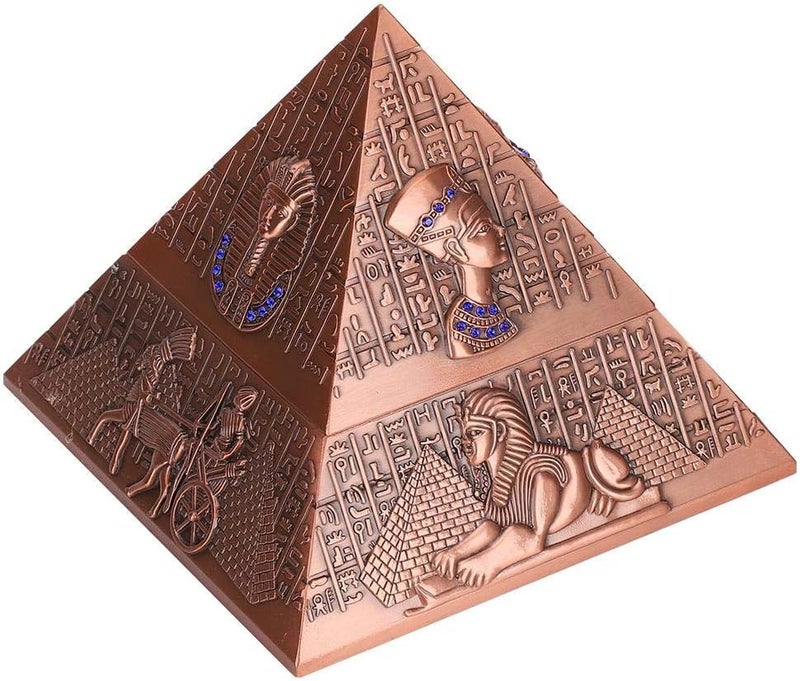 Vintage Metal Ashtray with Cover Windproof Ashtray Egyptian Pyramid Ornaments for Home Hotel Office Coffee Table Decor Gifts (Coppery) - Image 1