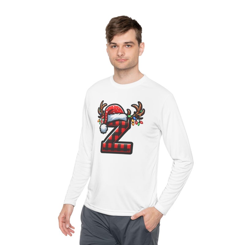 Christmas design with the first letter of name Merry Christmas Festive HolidayT-Shirt White Long Sleeve T Shirt Z Letter Design Christmas Hat (White, XX Large) Tee-71 (White, Large) - Image 2