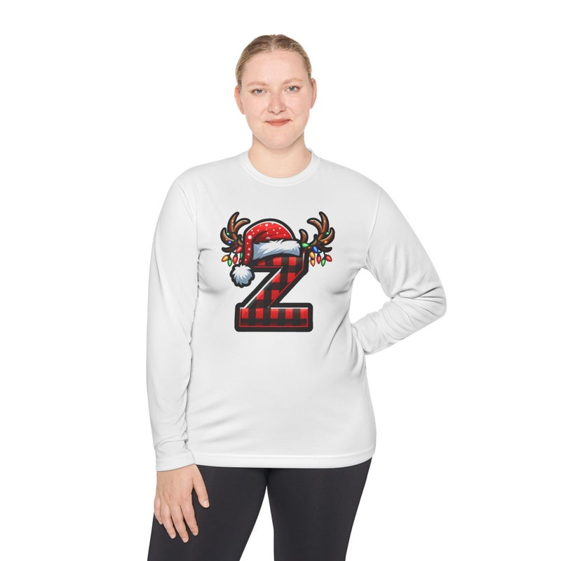 Christmas design with the first letter of name Merry Christmas Festive HolidayT-Shirt White Long Sleeve T Shirt Z Letter Design Christmas Hat (White, XX Large) Tee-71 (White, Large) - Image 3