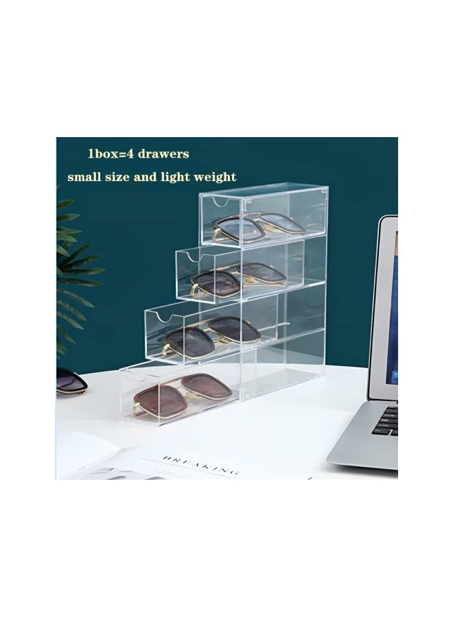 Beauenty Sunglasses Case Storage Box with 4 Clear Divided Drawers,Stackable Sunglasses Organizer,Acrylic Makeup Display Organizer for Sunglasses/Eye Glass/Jewelry/Cosmetic/Watch/Eyeshadow - Image 1